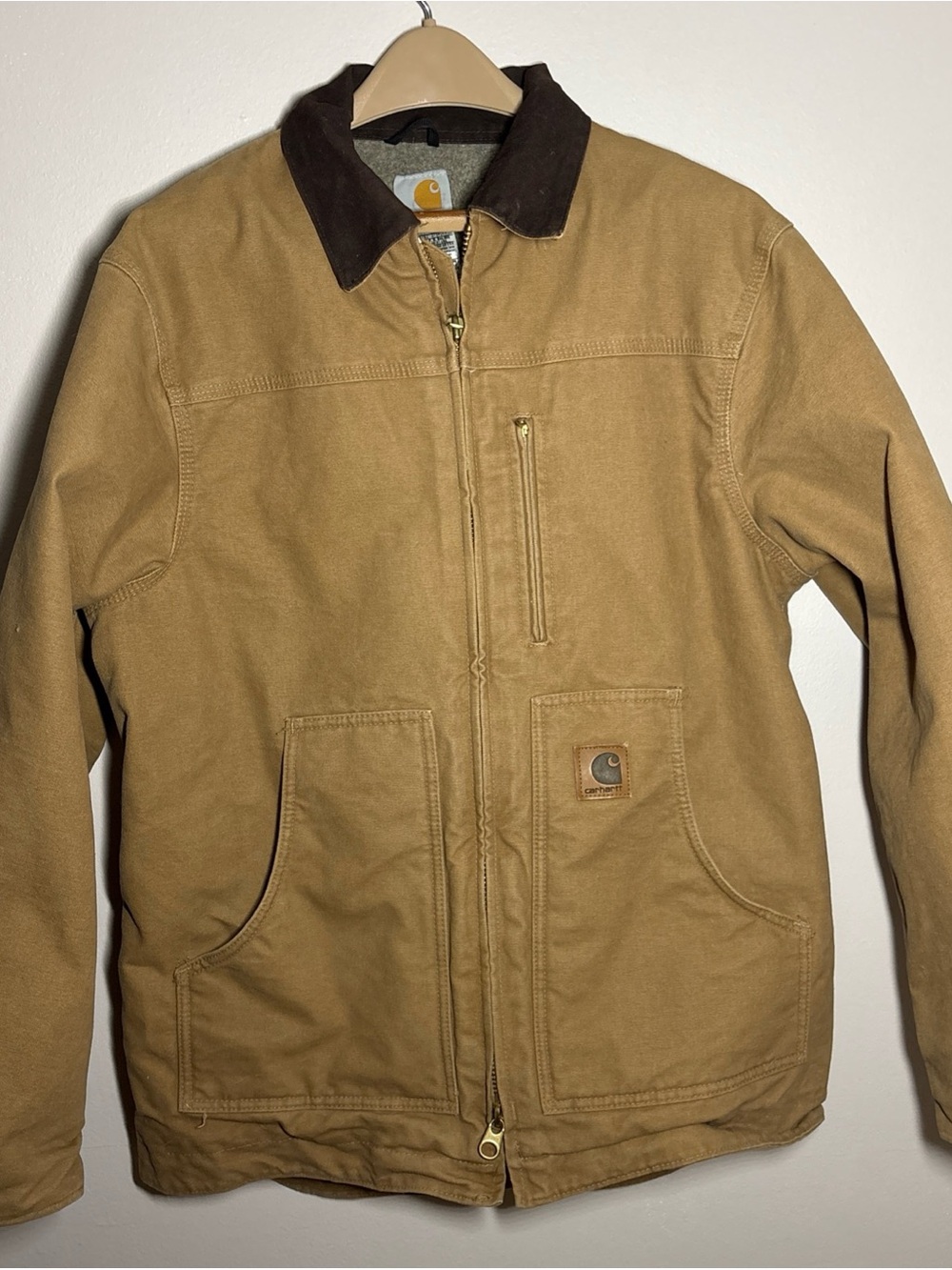 Carhartt Tan Duck Canvas, Fleece Lined Heavy Duty Coat. RN14806 Men's Medium
